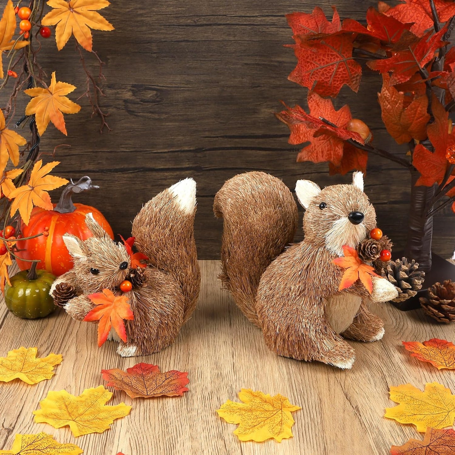 winemana Set of 2 Fall Decorations for Home Squirrels Table Decor