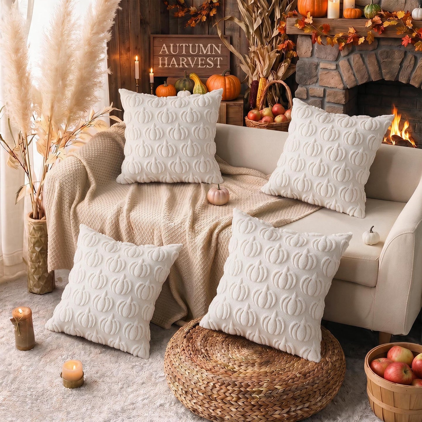 Fall Pumpkin Throw Pillow Covers 18x18 inch Set of 4 Rust