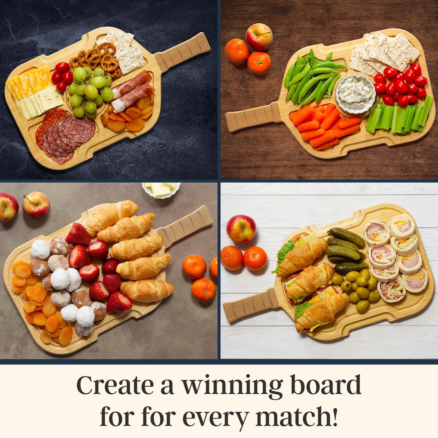 Totally Bamboo Flip, Serve & Store Football Charcuterie Board with Lid