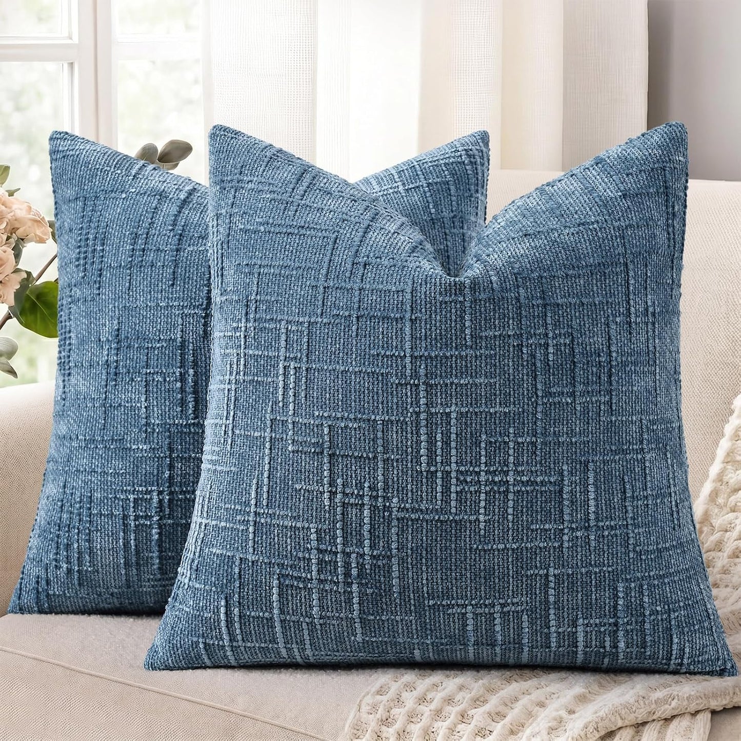 decorUhome Textured Chenille Throw Pillow Covers 18x18 Set of 2 Rust