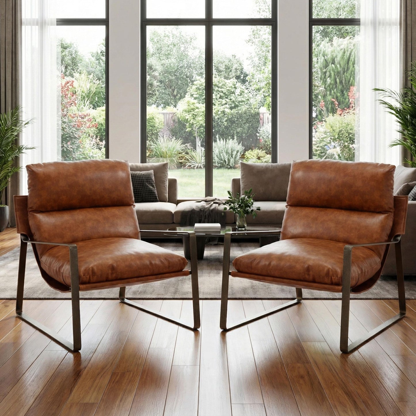 LukeAlon Modern PU Leather Accent Armchair, Brown