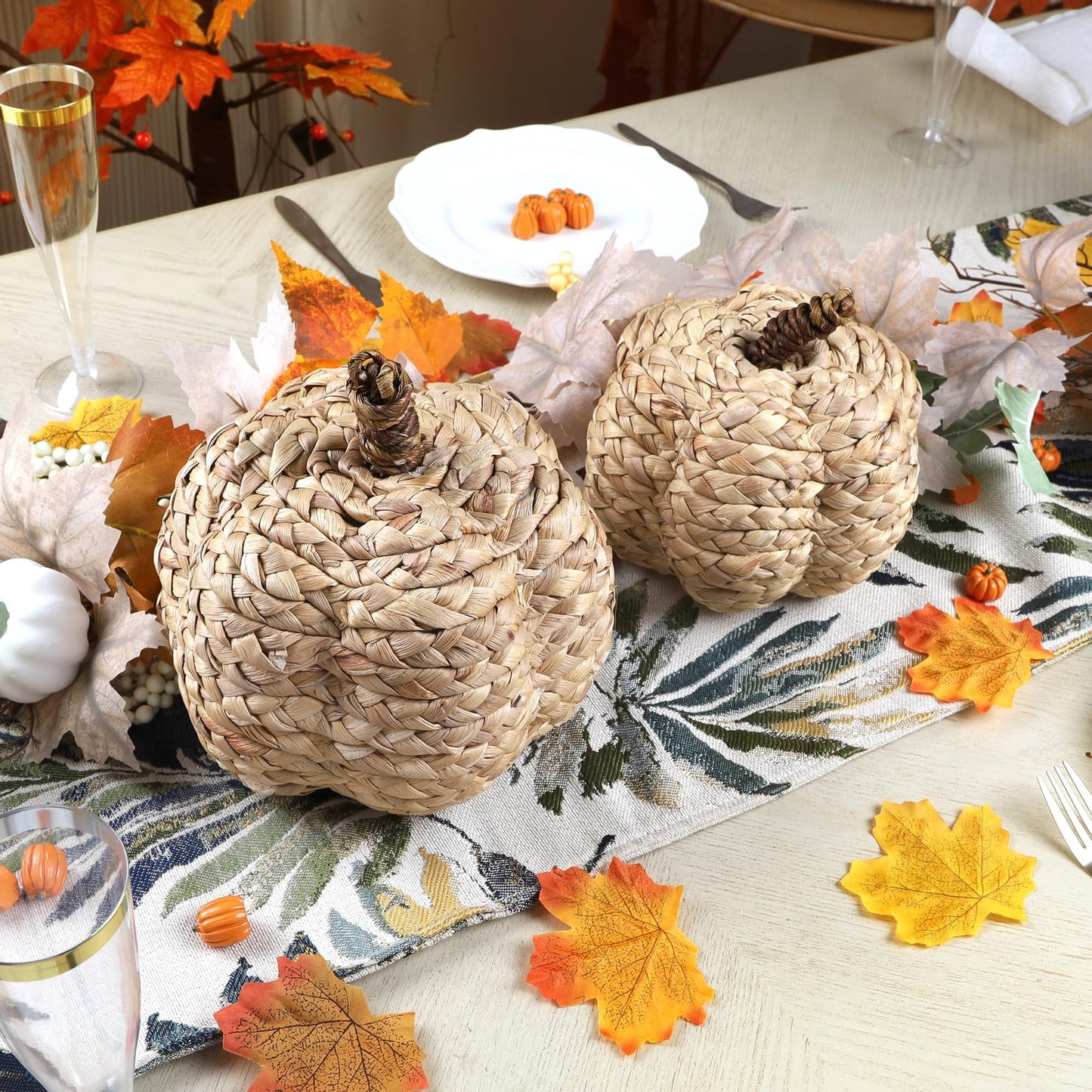 winemana 12 Pcs Pumpkin Fall Decorations, Golden Artificial Pumpkins