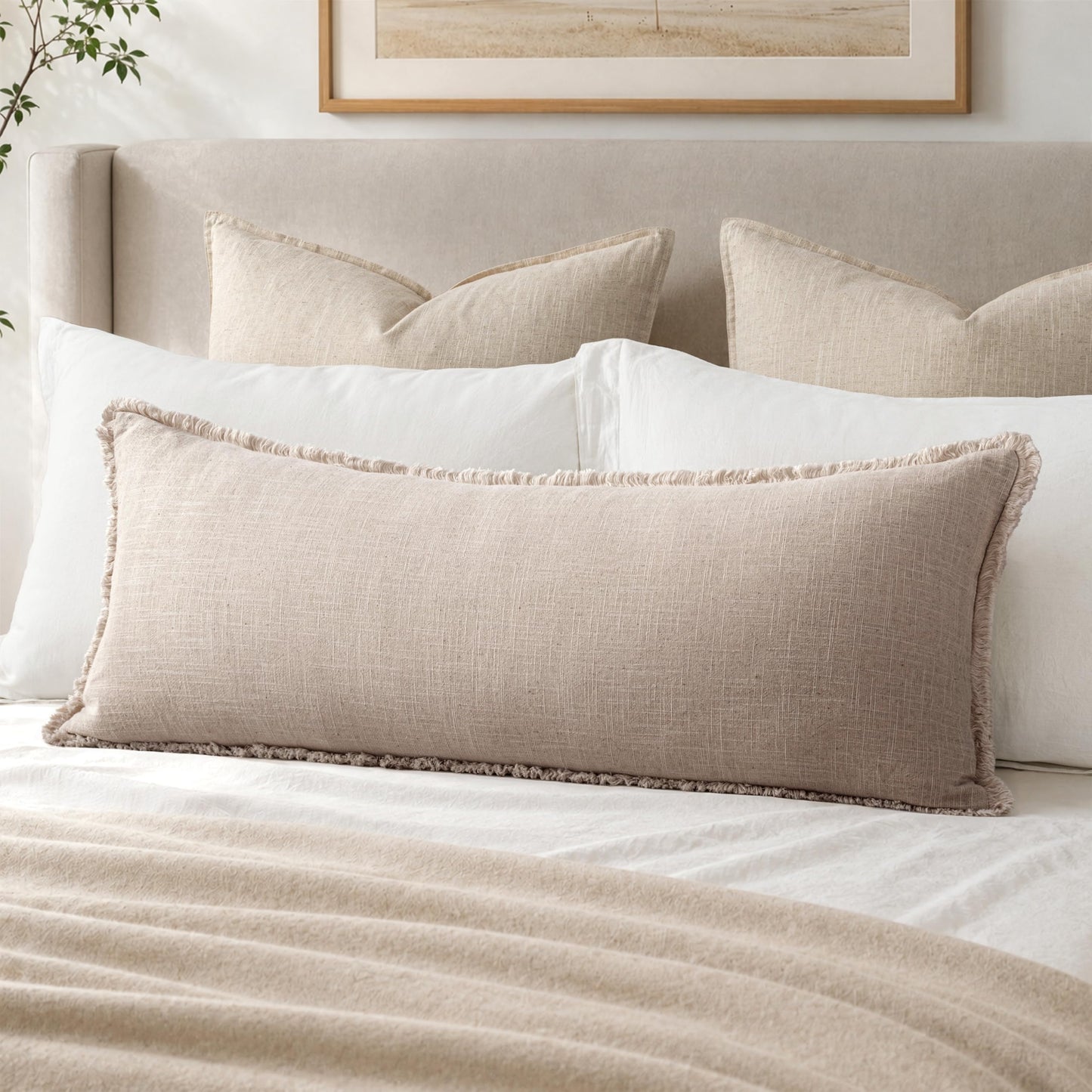 MIULEE 14x36 Long Linen Lumbar Pillow Covers Set of 1 Light Olive Green
