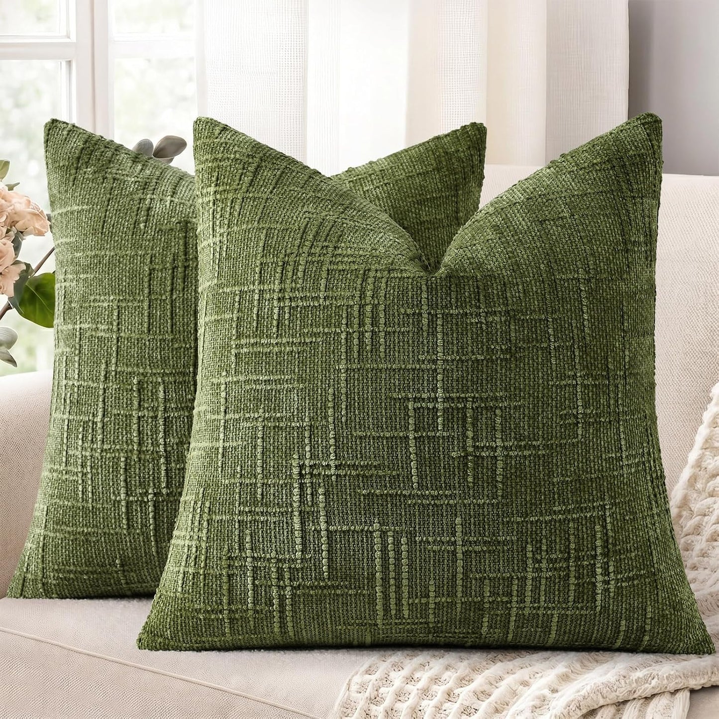 decorUhome Textured Chenille Throw Pillow Covers 18x18 Set of 2 Rust