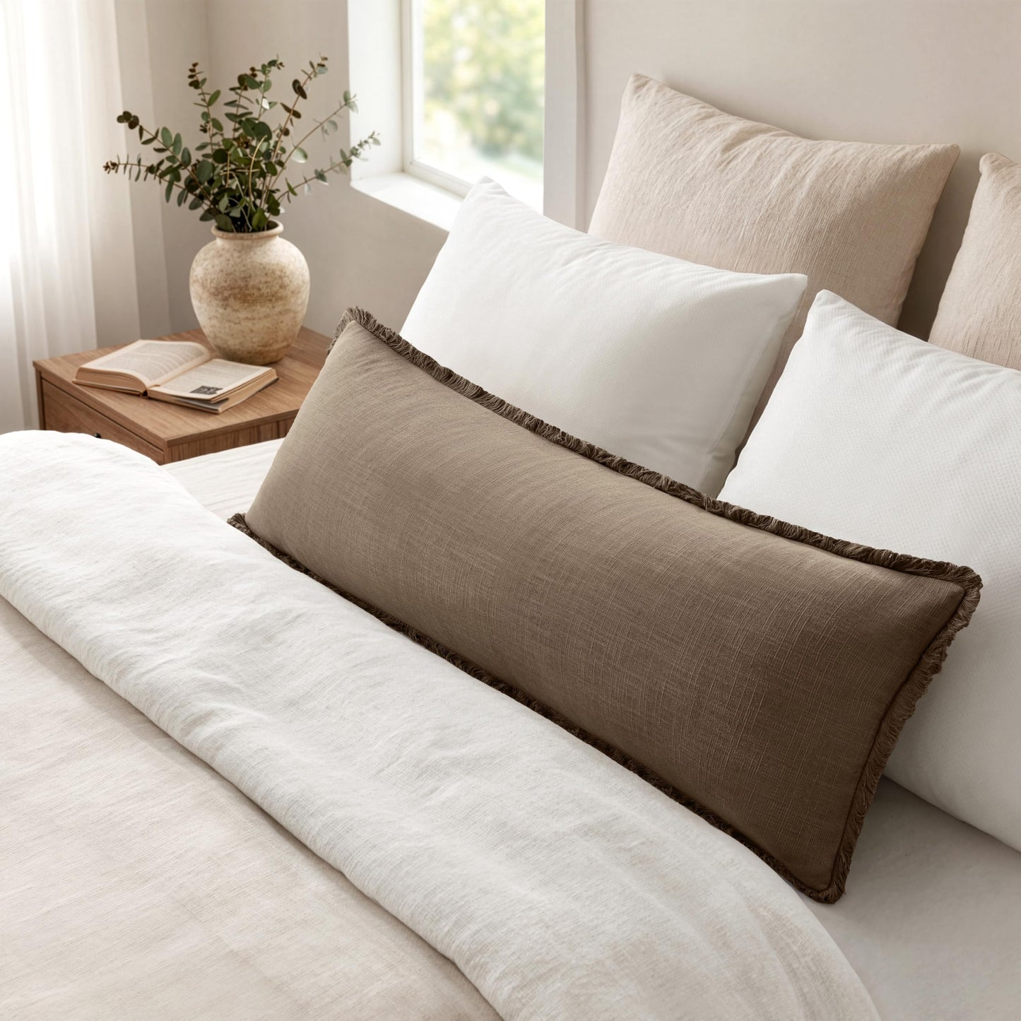 MIULEE 14x36 Long Linen Lumbar Pillow Covers Set of 1 Light Olive Green
