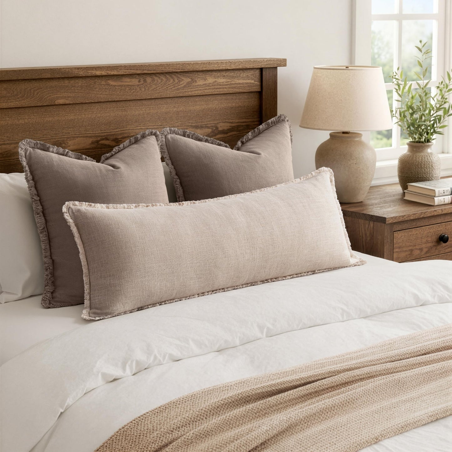 MIULEE 14x36 Long Linen Lumbar Pillow Covers Set of 1 Light Olive Green