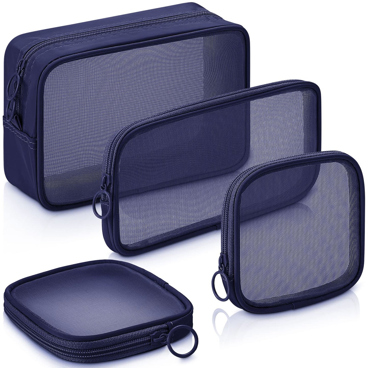 Weewooday 4Pcs Mesh Makeup Bag, Wine Red, Small, Large, Medium, Classic