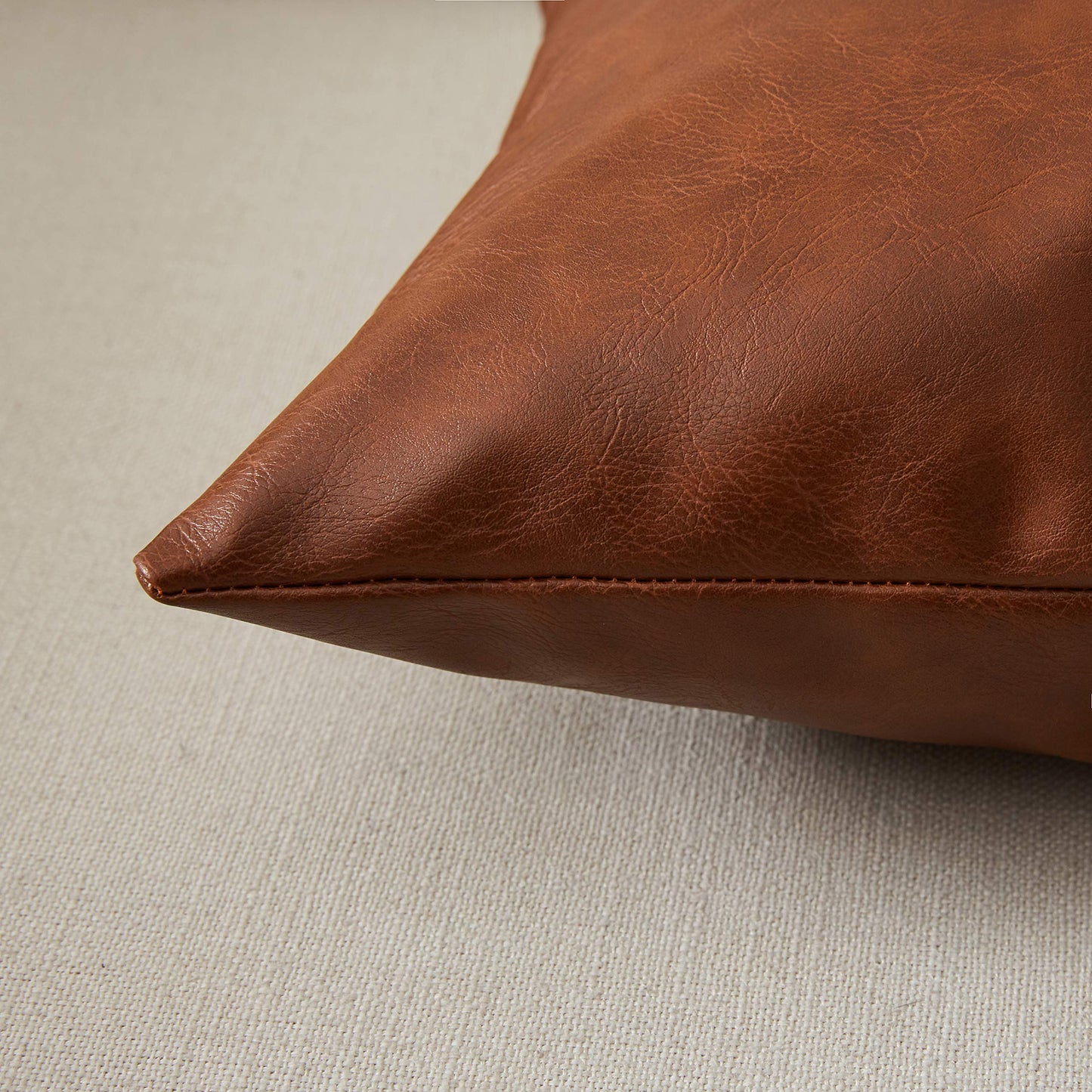Fancy Homi Brown Boho Long Lumbar Faux Leather Body Decorative Throw Pillow Cover 14x36 Inch for Bedroom Couch Bed Bench, Thick Stylish Solid Rectangle Pillowcase, Rustic Modern Farmhouse Room Decor