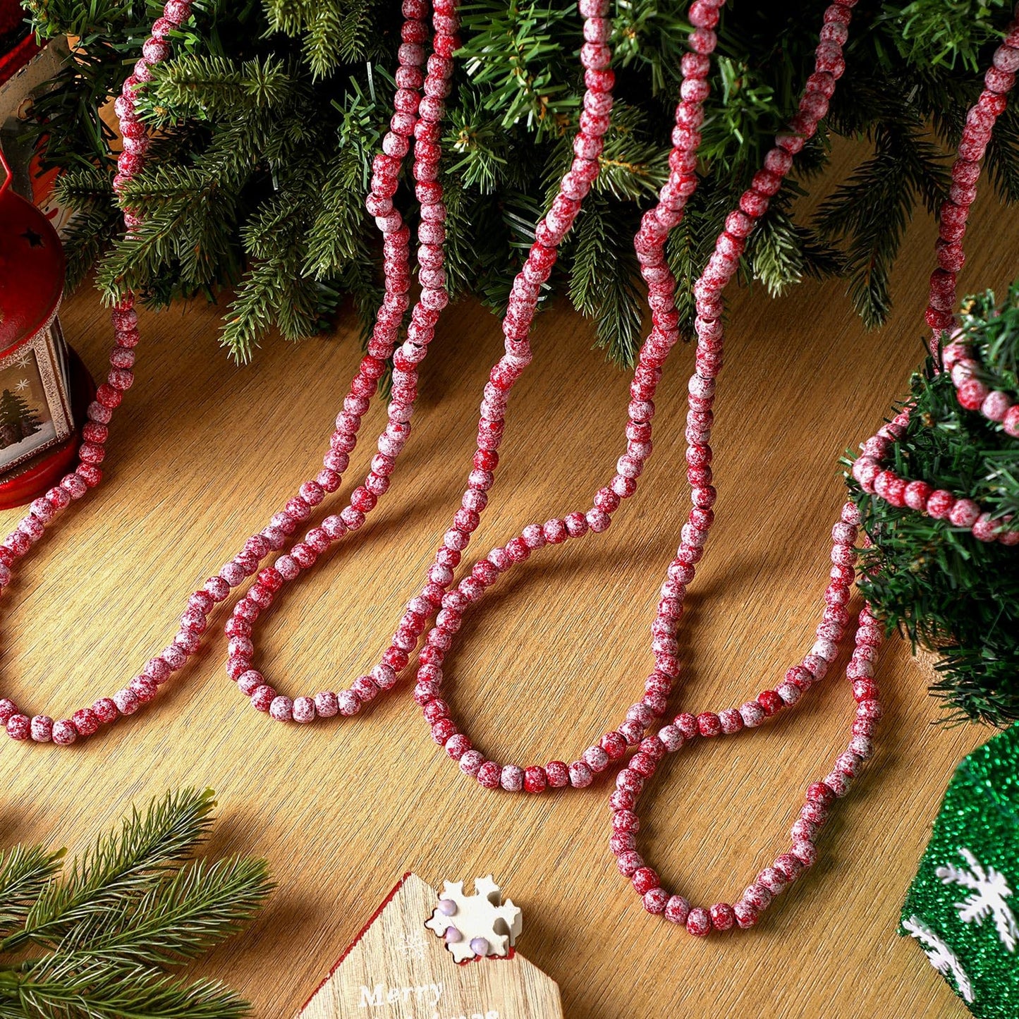 WILLBOND 16 Feet Wood Bead Garland Christmas Tree, Wood Color