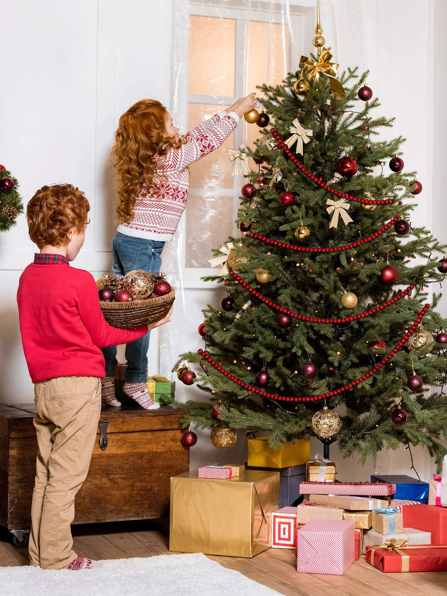 WILLBOND 16 Feet Wood Bead Garland Christmas Tree, Wood Color