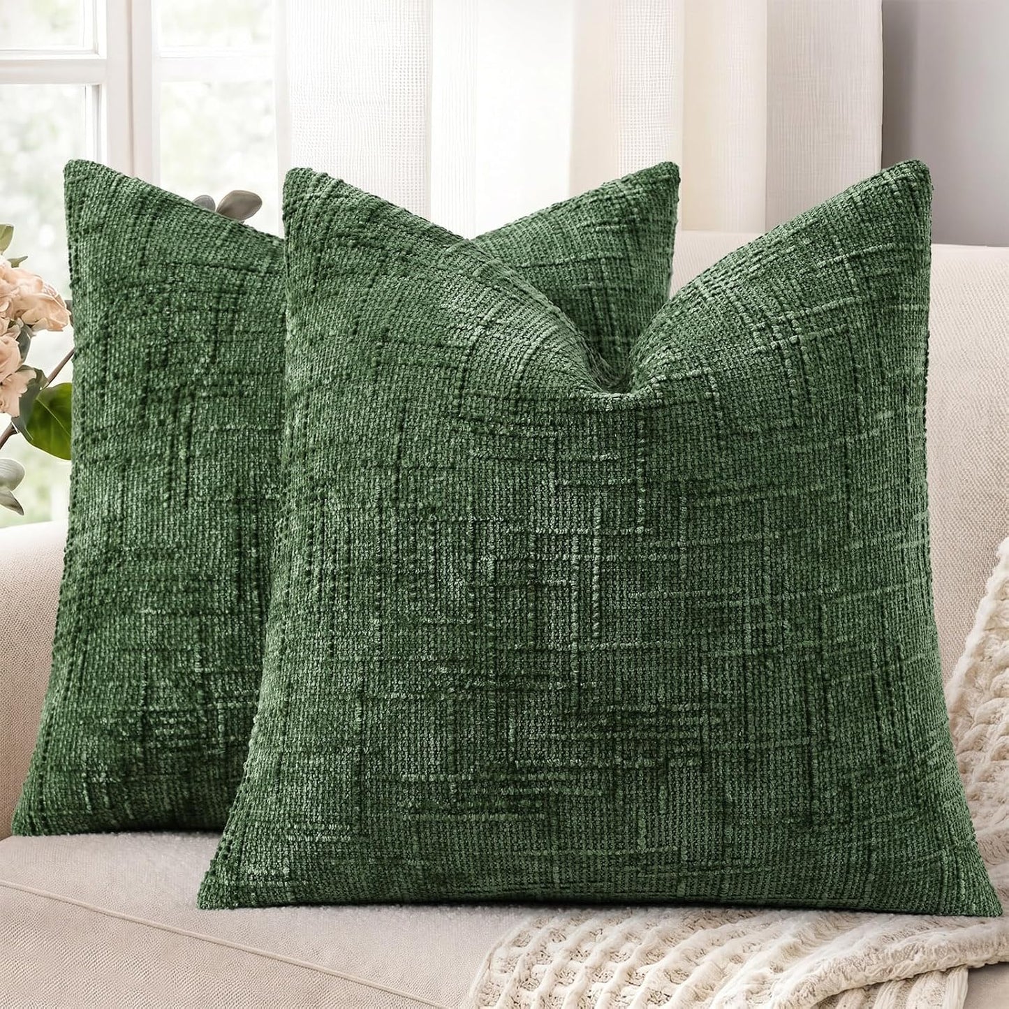 decorUhome Textured Chenille Throw Pillow Covers 18x18 Set of 2 Rust