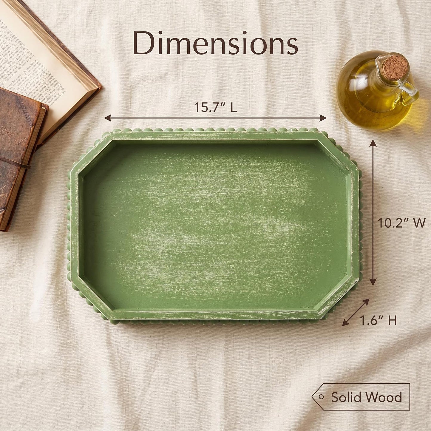 Hrastany Wood Rustic Serving Tray with Beads, Farmhouse Brown Decorative Tray for Table Centerpiece, Christmas Wedding Halloween Home Decor