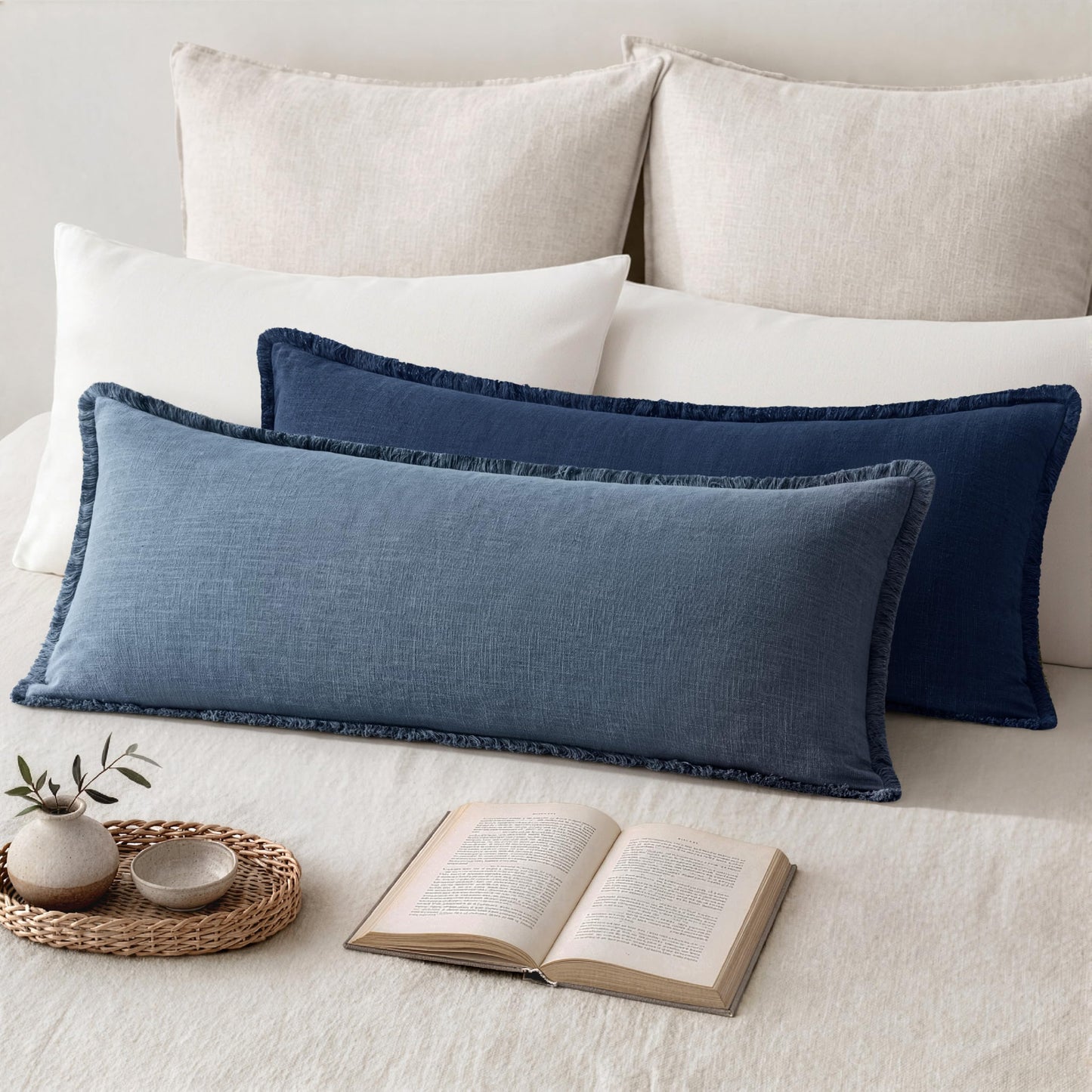 MIULEE 14x36 Long Linen Lumbar Pillow Covers Set of 1 Light Olive Green