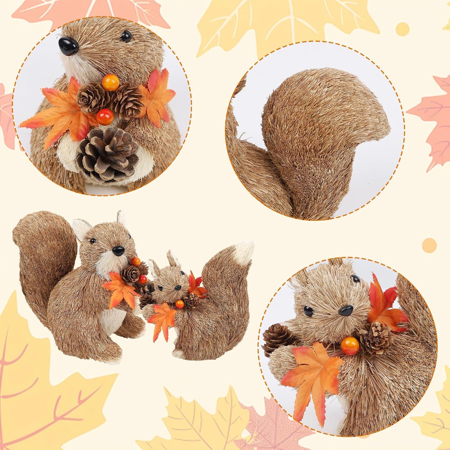 winemana Set of 2 Fall Decorations for Home Squirrels Table Decor