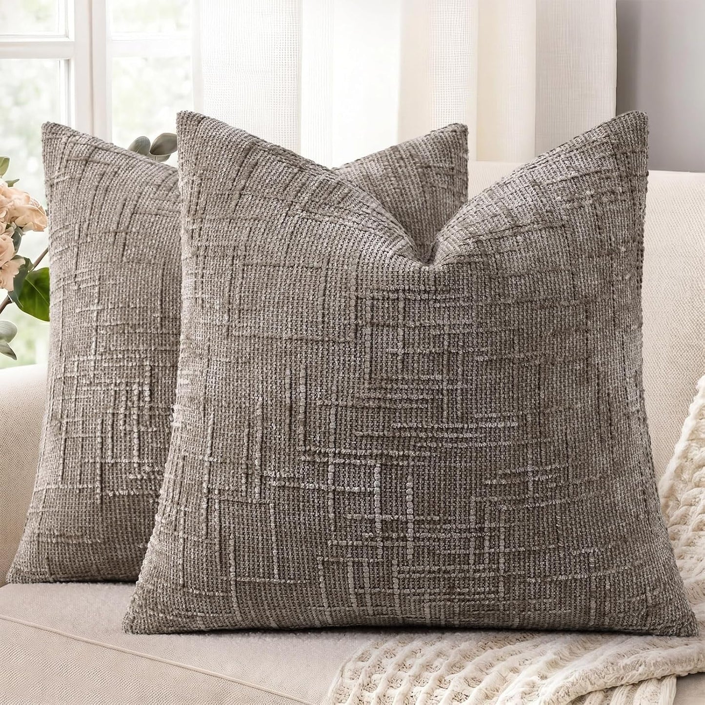 decorUhome Textured Chenille Throw Pillow Covers 18x18 Set of 2 Rust