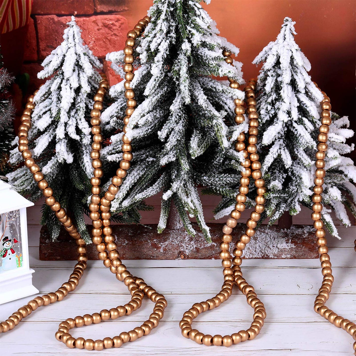 WILLBOND 16 Feet Wood Bead Garland Christmas Tree, Wood Color