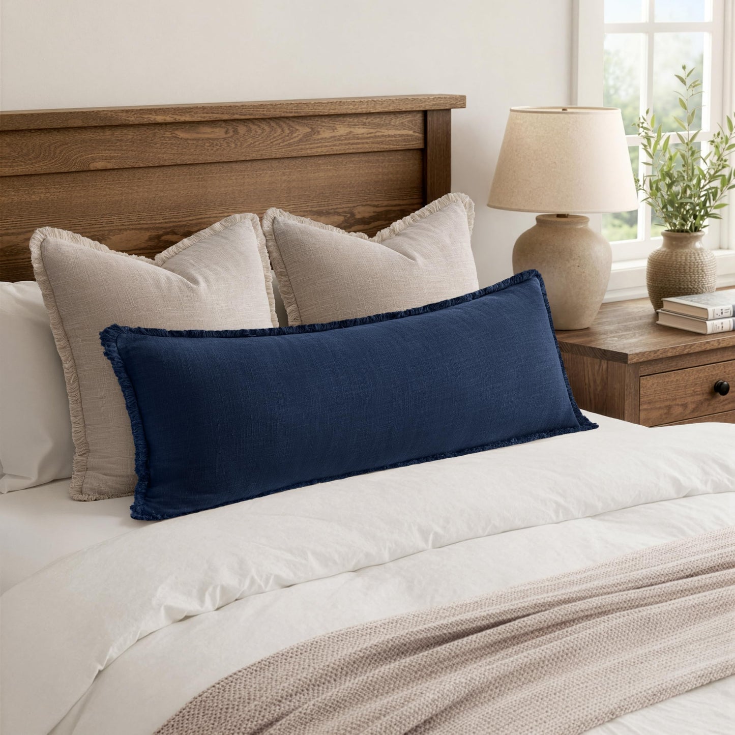 MIULEE 14x36 Long Linen Lumbar Pillow Covers Set of 1 Light Olive Green