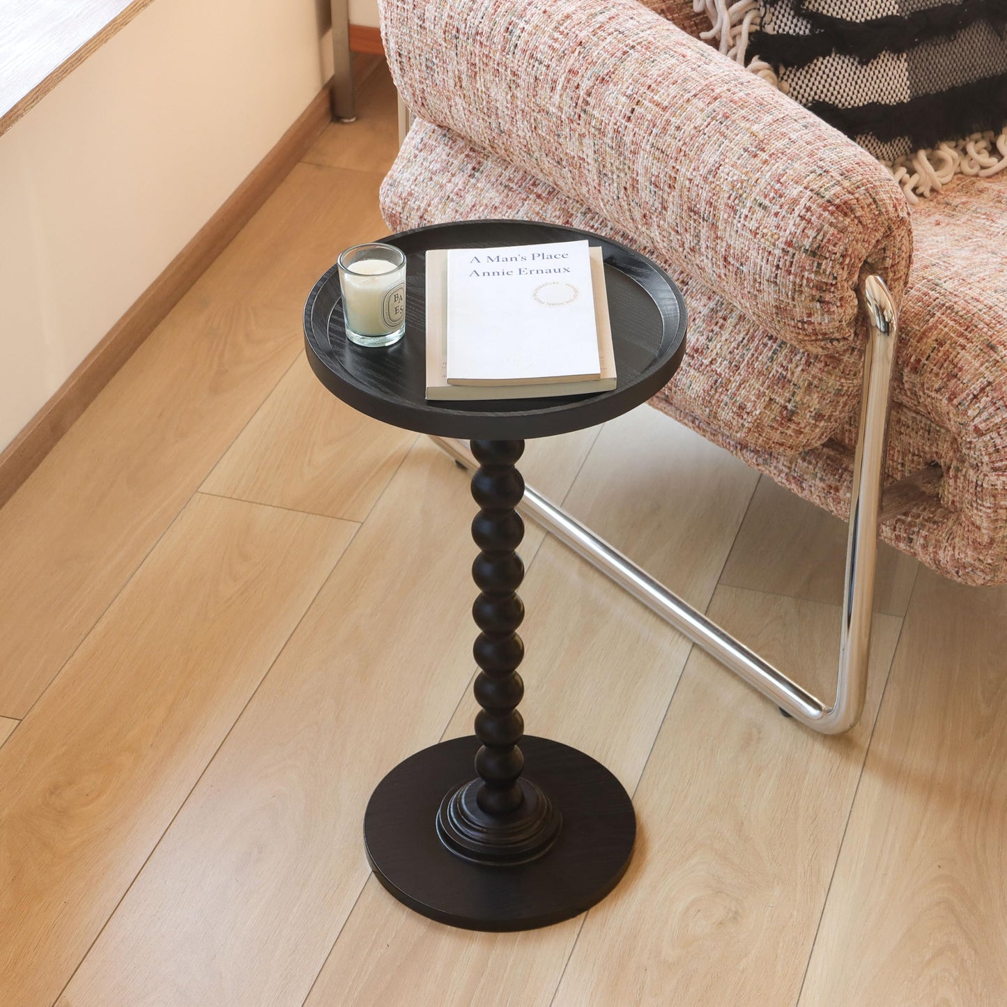 AWASEN Small Side Table, Round Drink Table for Small Spaces, Round Accent End Table Living Room, Nightstand for Bedroom, Corners, Office, Walnut Brown