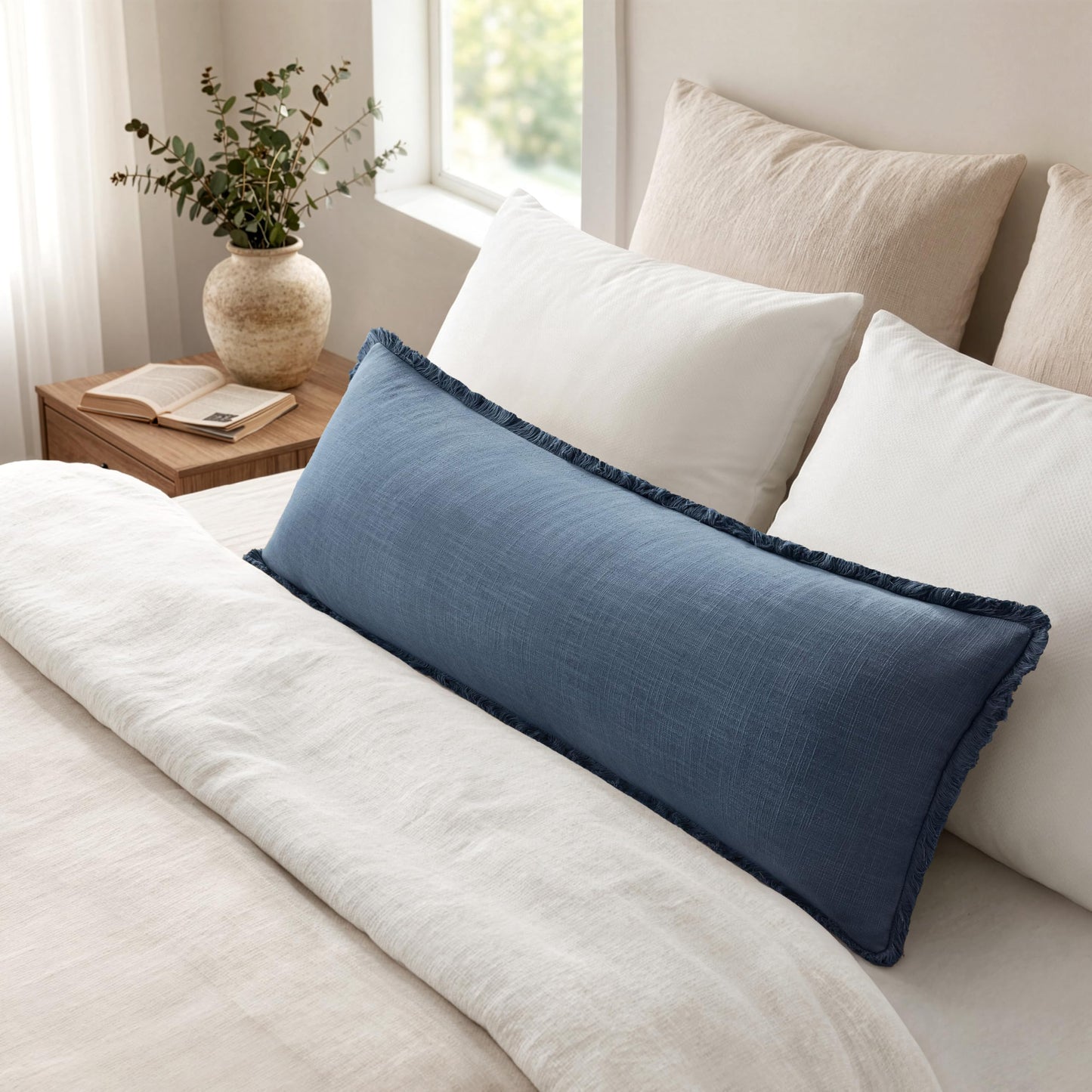 MIULEE 14x36 Long Linen Lumbar Pillow Covers Set of 1 Light Olive Green