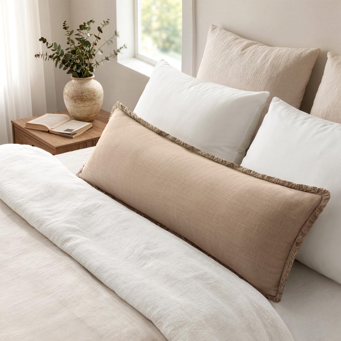 MIULEE 14x36 Long Linen Lumbar Pillow Covers Set of 1 Light Olive Green