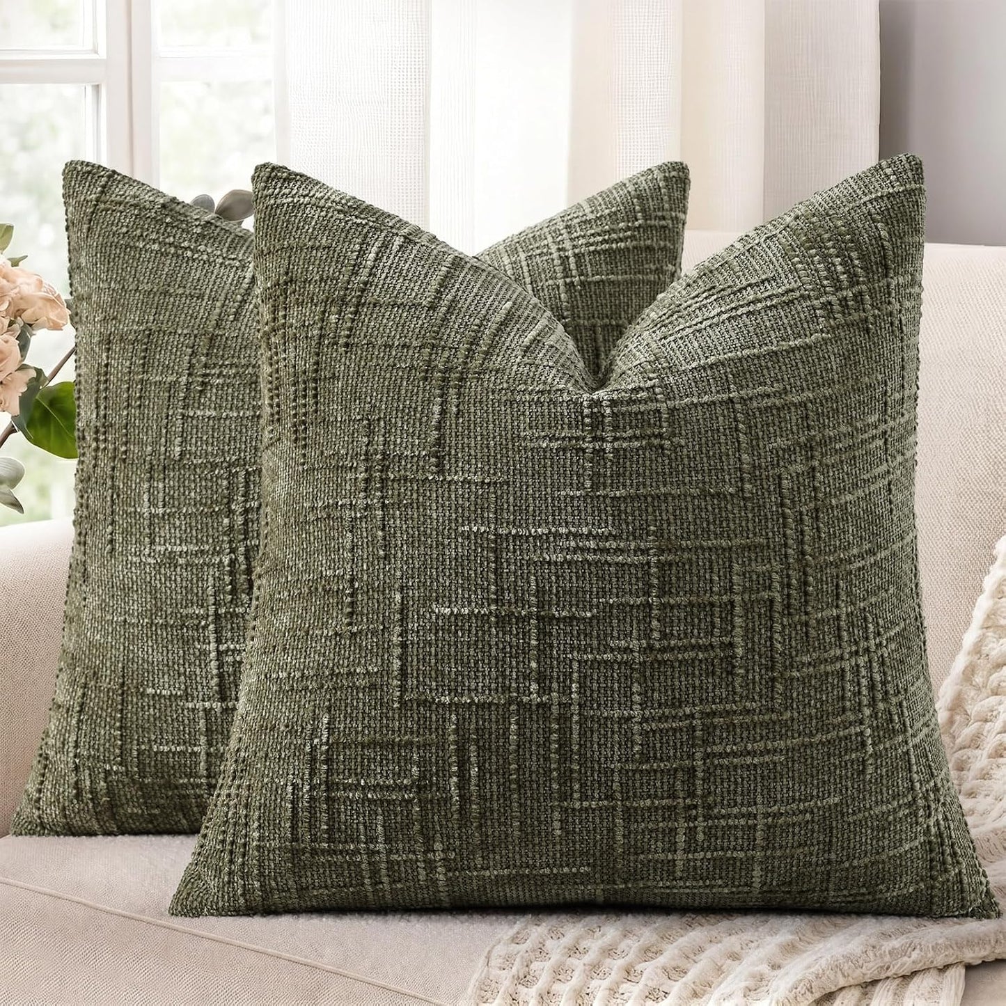 decorUhome Textured Chenille Throw Pillow Covers 18x18 Set of 2 Rust