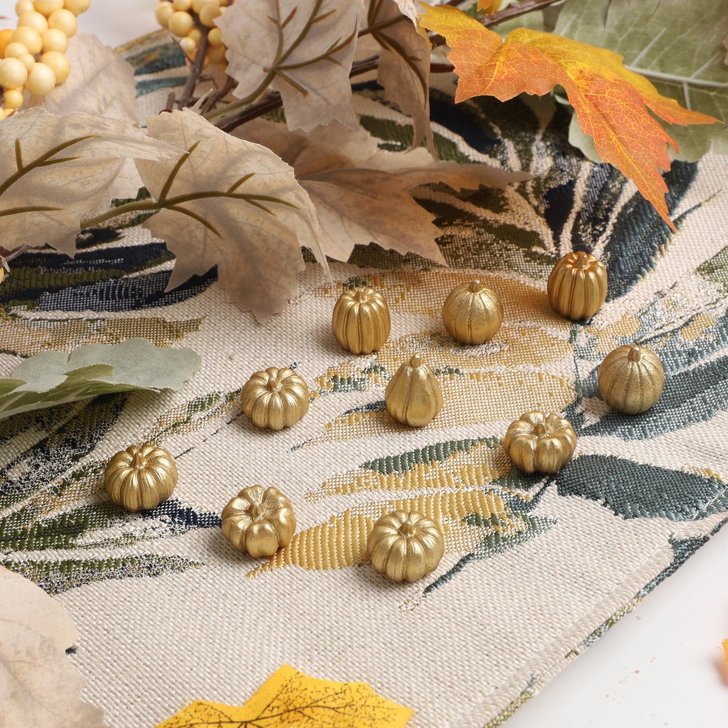 winemana 12 Pcs Pumpkin Fall Decorations, Golden Artificial Pumpkins