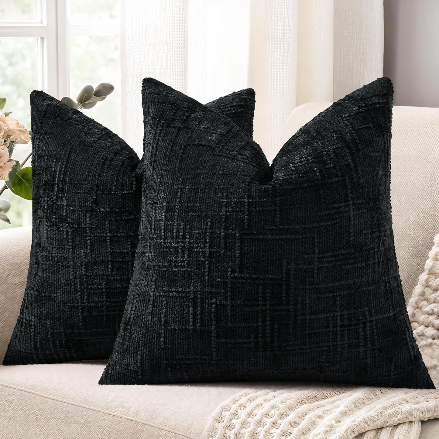 decorUhome Textured Chenille Throw Pillow Covers 18x18 Set of 2 Rust
