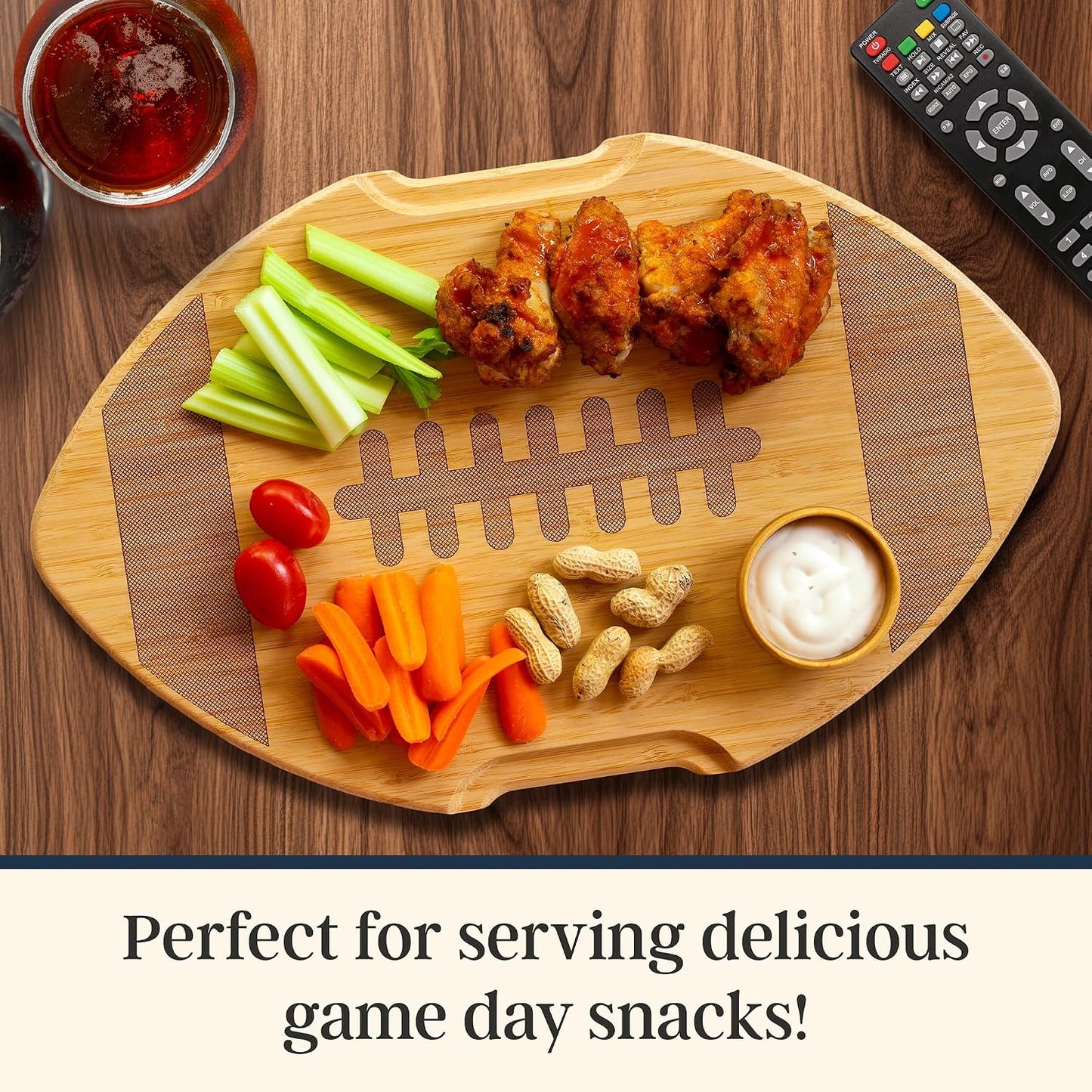 Totally Bamboo Flip, Serve & Store Football Charcuterie Board with Lid