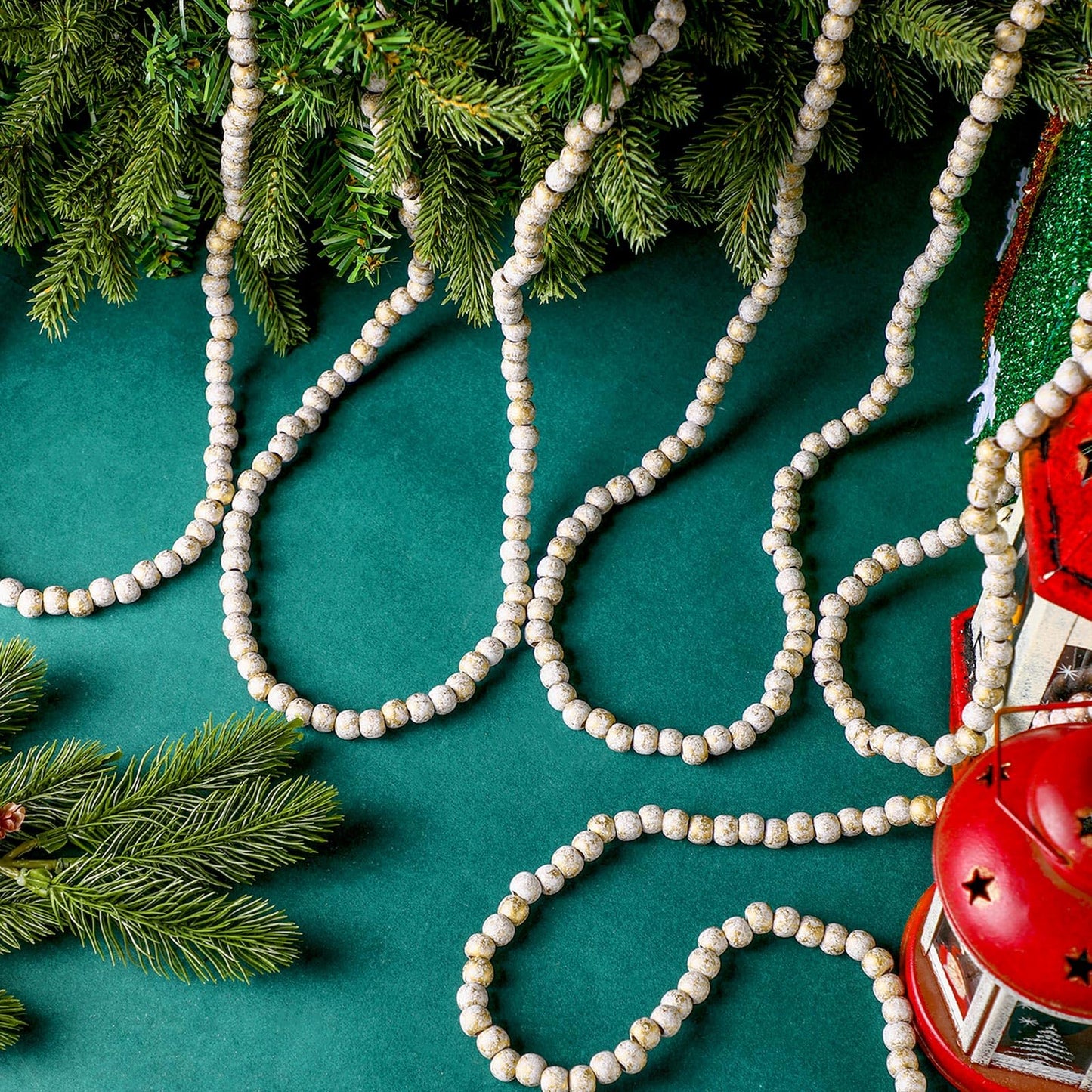 WILLBOND 16 Feet Wood Bead Garland Christmas Tree, Wood Color