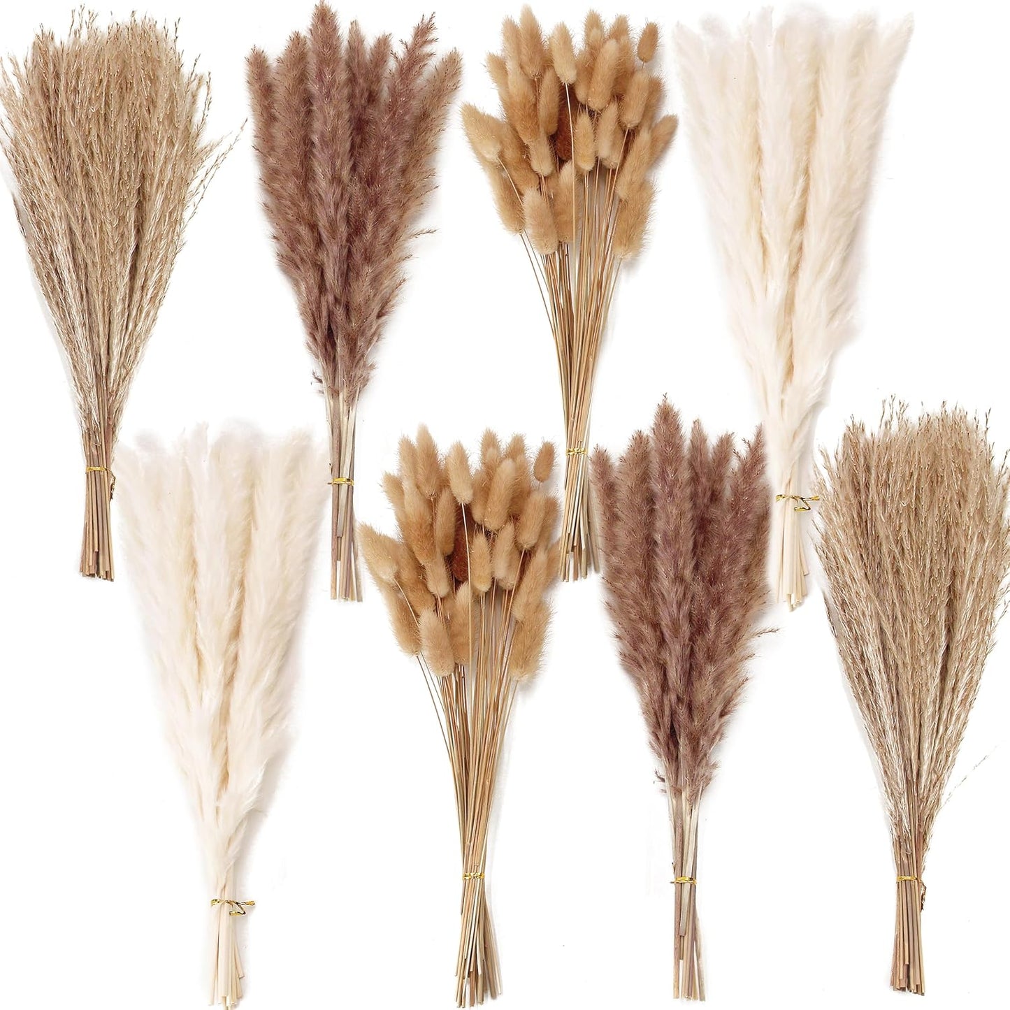 Dried Pampas Grass Decor, 100 Stems Pampas Grass Contains Bunny Tails Dried Flowers, Reed Grass Bouquet for Wedding Boho Flowers Home Table Decor, Rustic Farmhouse Party (17", White and Brown)