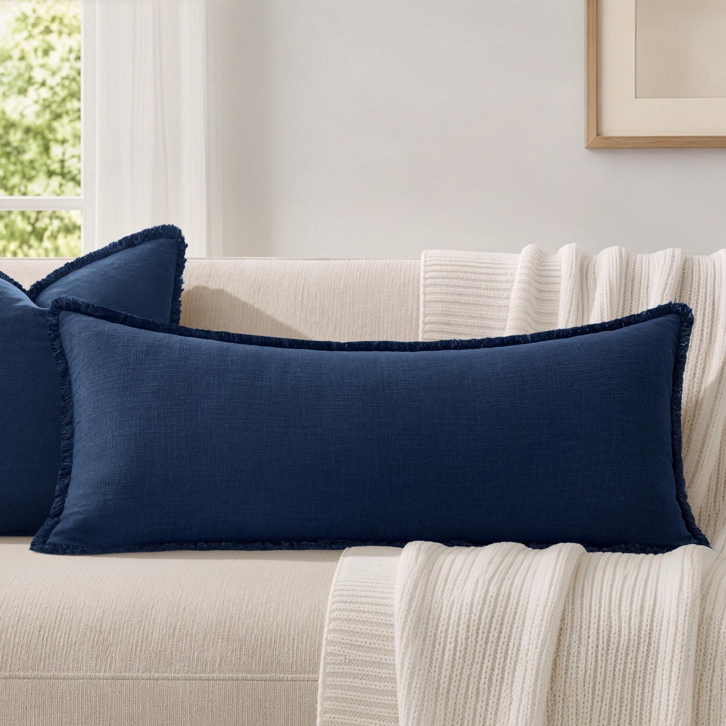 MIULEE 14x36 Long Linen Lumbar Pillow Covers Set of 1 Light Olive Green