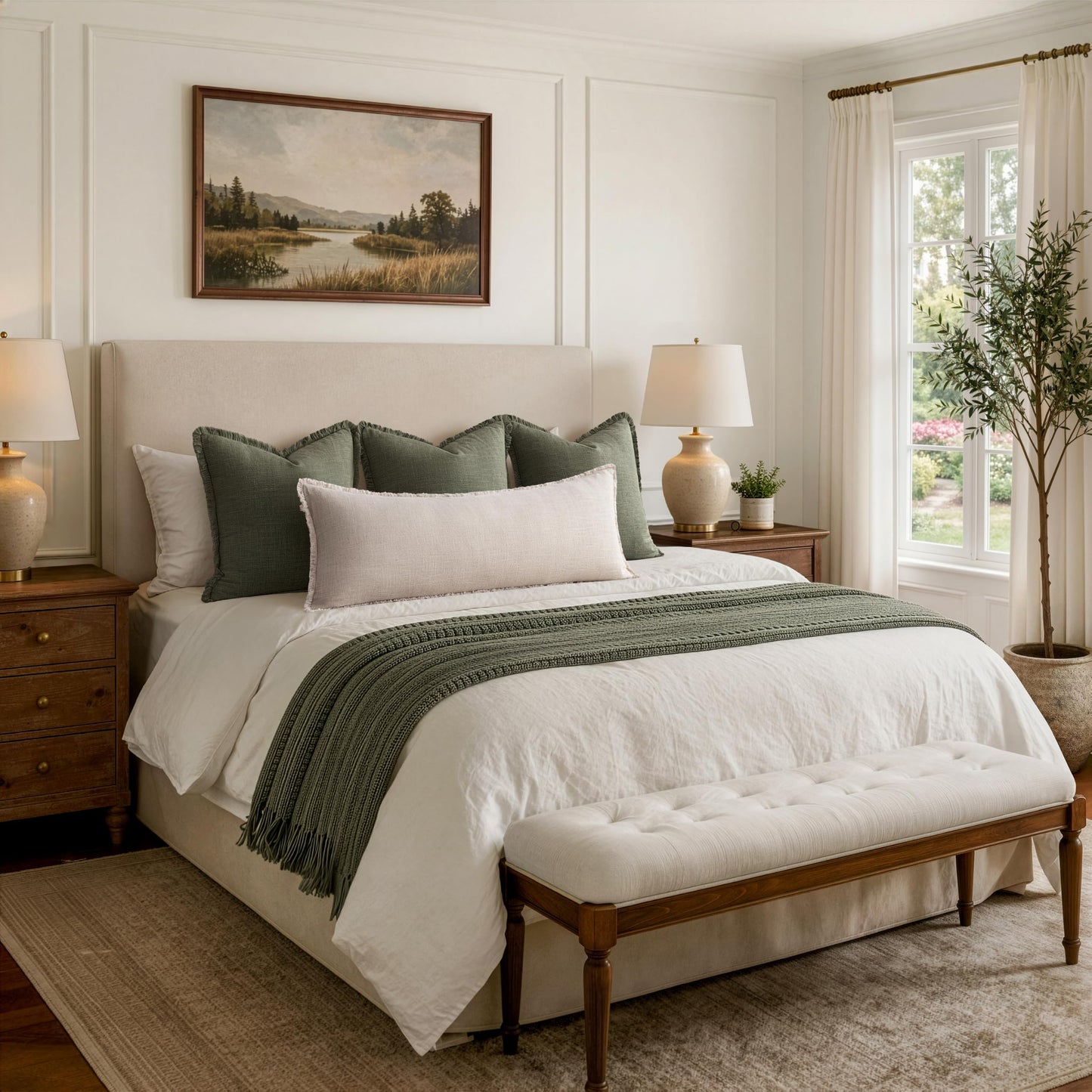 MIULEE 14x36 Long Linen Lumbar Pillow Covers Set of 1 Light Olive Green