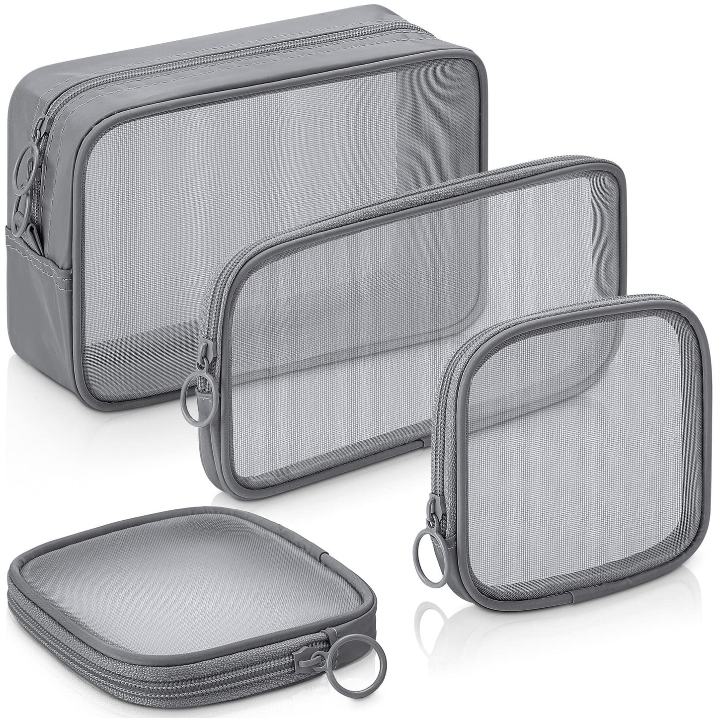 Weewooday 4Pcs Mesh Makeup Bag, Wine Red, Small, Large, Medium, Classic