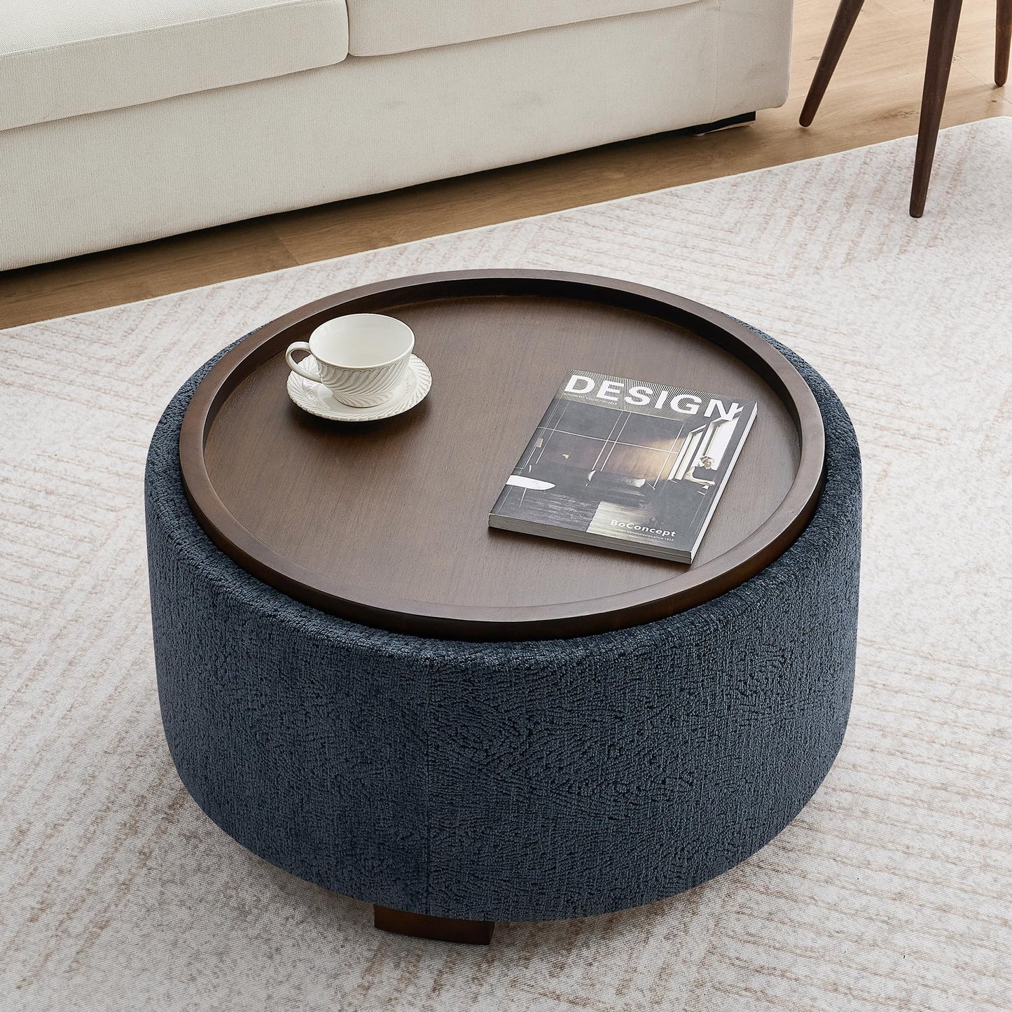 Zihanhome 30 Inch Round Storage Ottoman, Ottoman Coffee Table with Lift Off Lid, Boucle Modern Ottomans with Storage for Living Room, Bedroom, Apartments (Green)