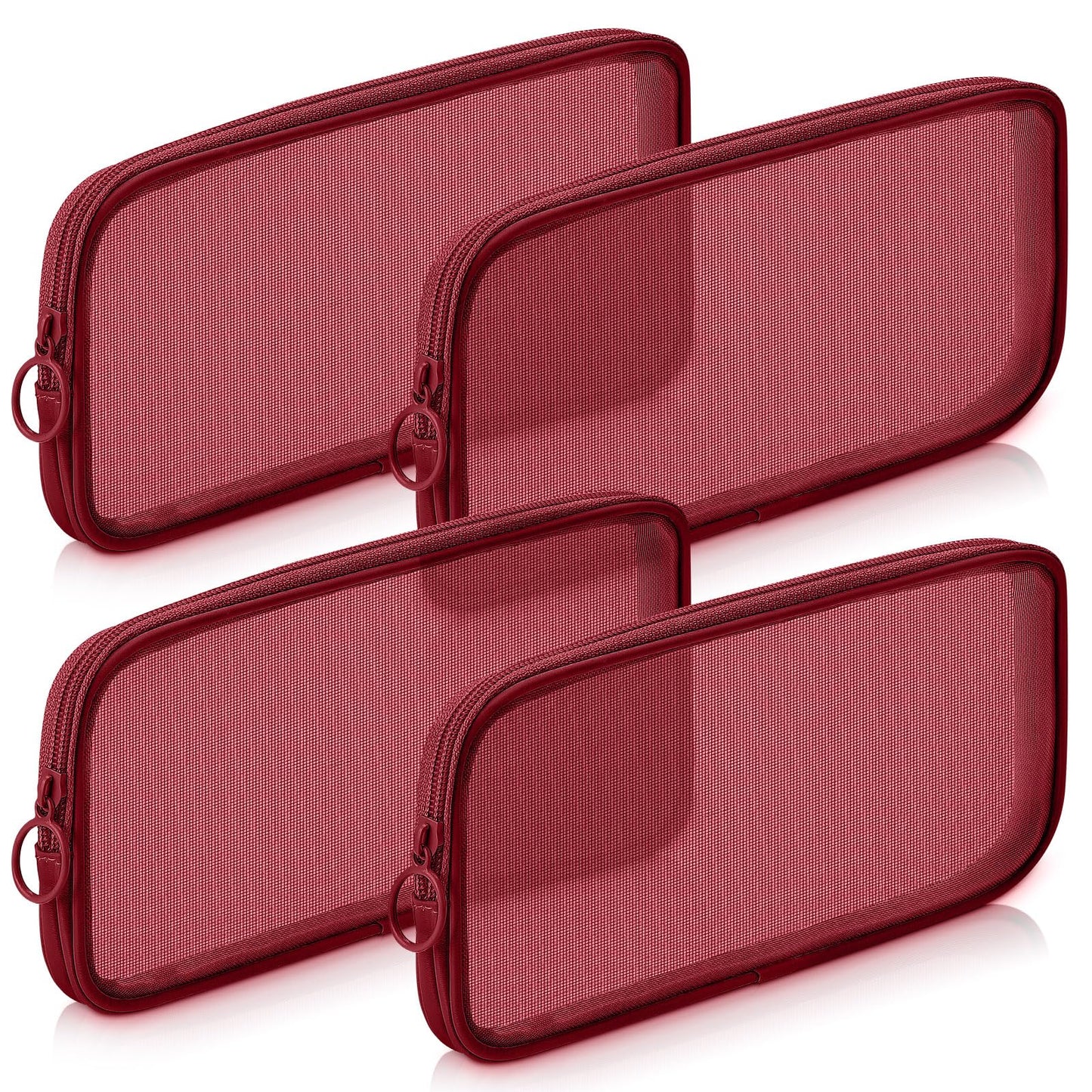 Weewooday 4Pcs Mesh Makeup Bag, Wine Red, Small, Large, Medium, Classic