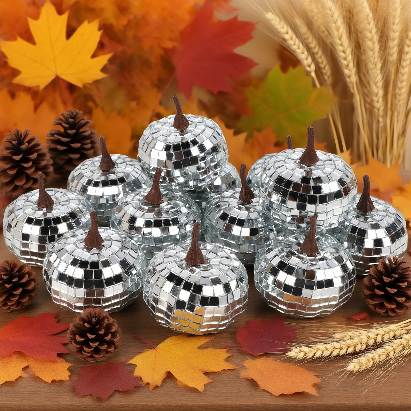 winemana 12 Pcs Pumpkin Fall Decorations, Golden Artificial Pumpkins
