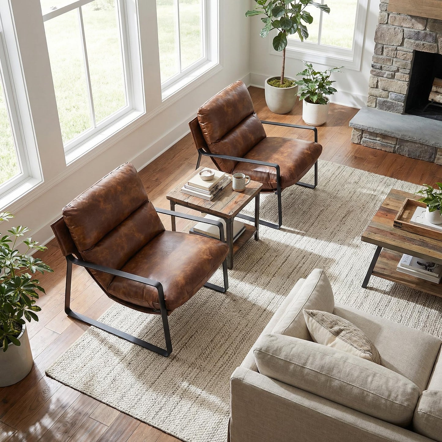 LukeAlon Modern PU Leather Accent Armchair, Brown