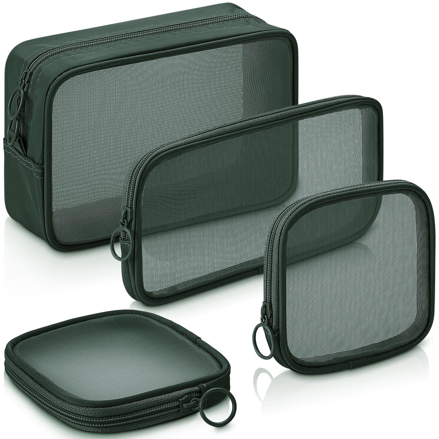 Weewooday 4Pcs Mesh Makeup Bag, Wine Red, Small, Large, Medium, Classic