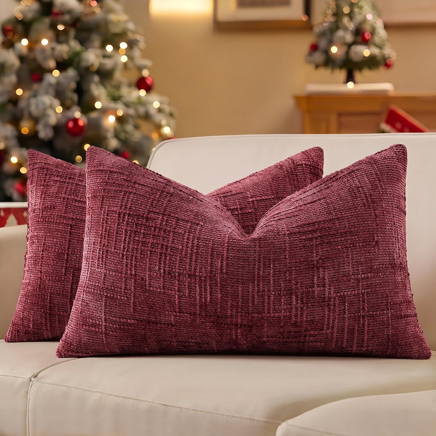 decorUhome Textured Chenille Throw Pillow Covers 18x18 Set of 2 Rust