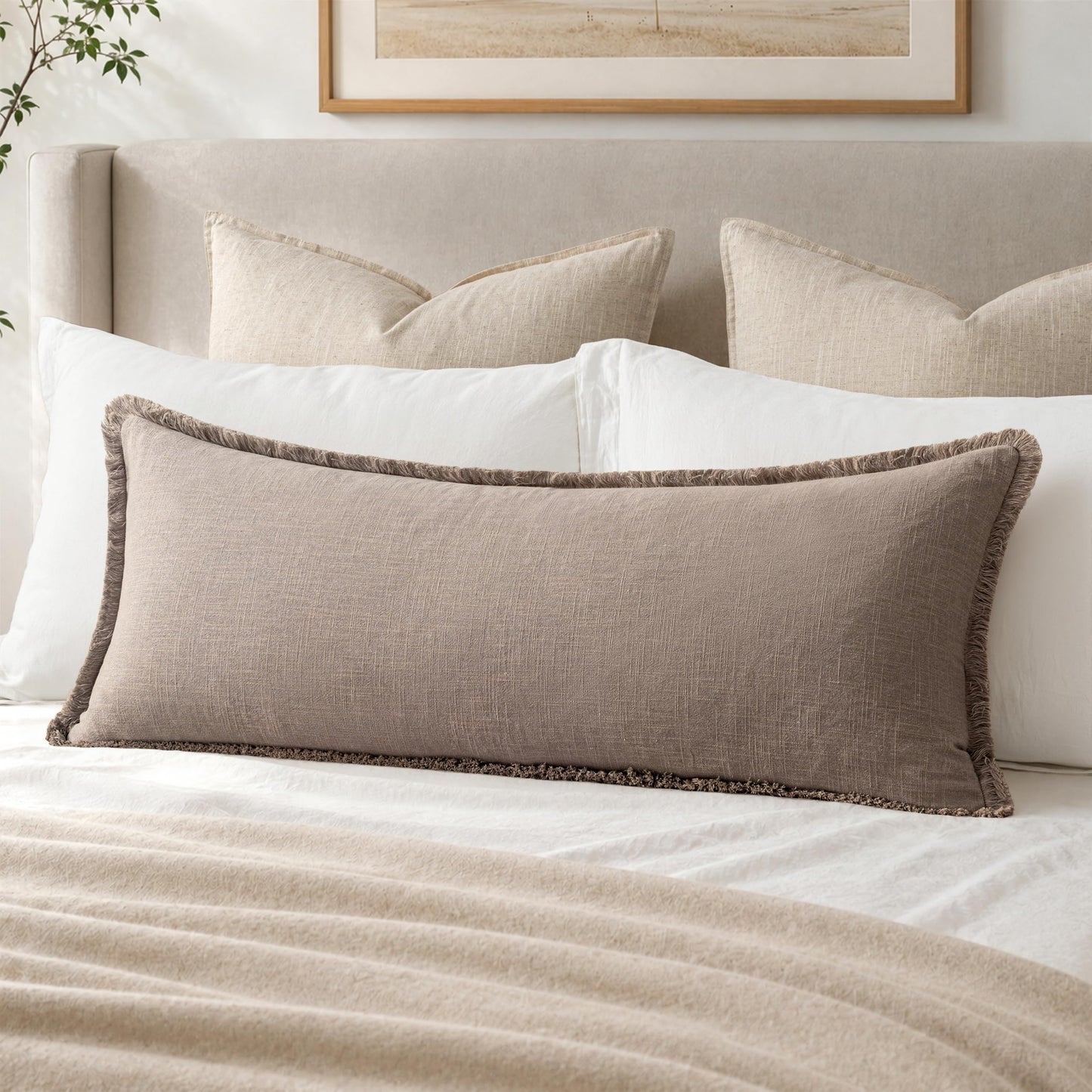 MIULEE 14x36 Long Linen Lumbar Pillow Covers Set of 1 Light Olive Green