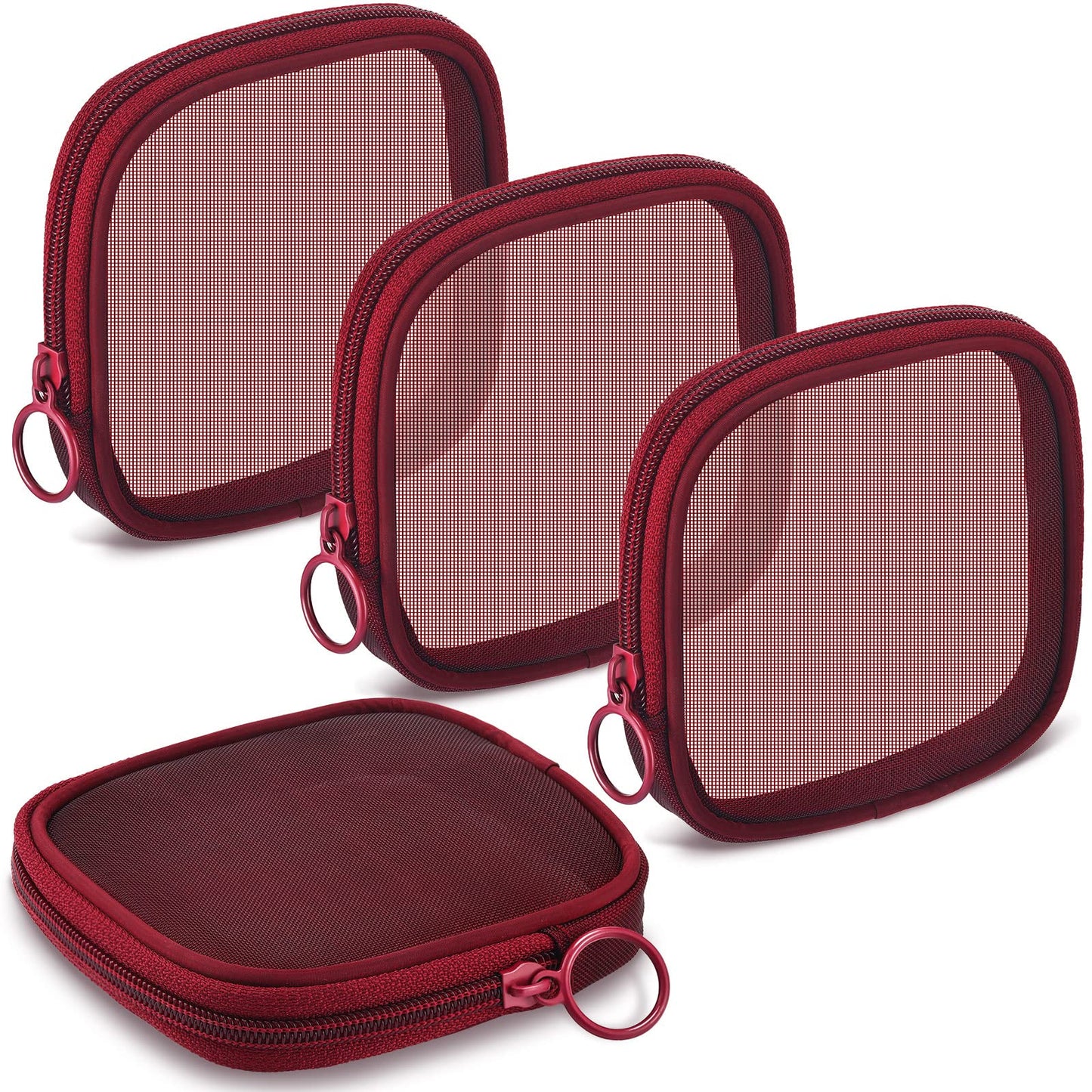 Weewooday 4Pcs Mesh Makeup Bag, Wine Red, Small, Large, Medium, Classic