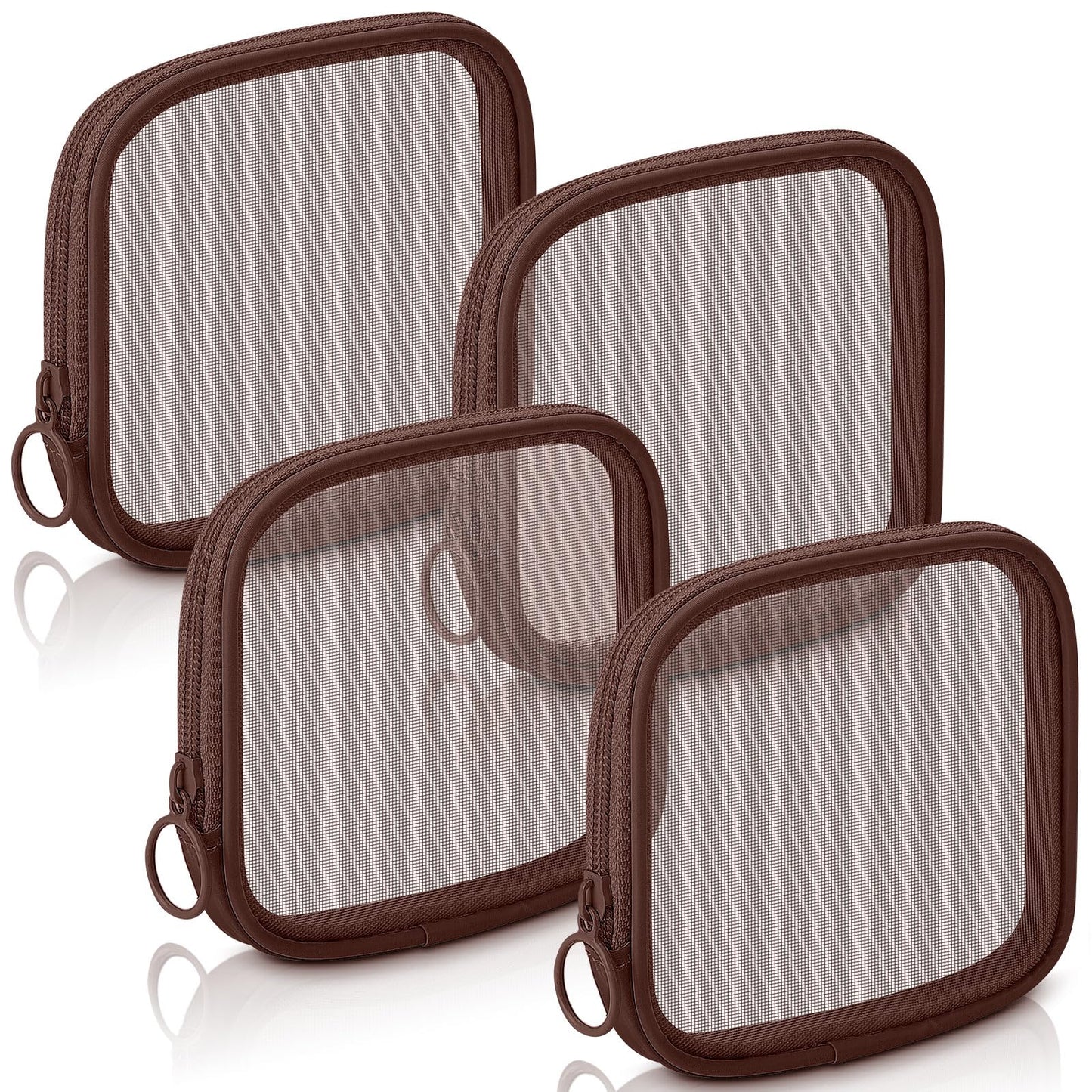 Weewooday 4Pcs Mesh Makeup Bag, Wine Red, Small, Large, Medium, Classic