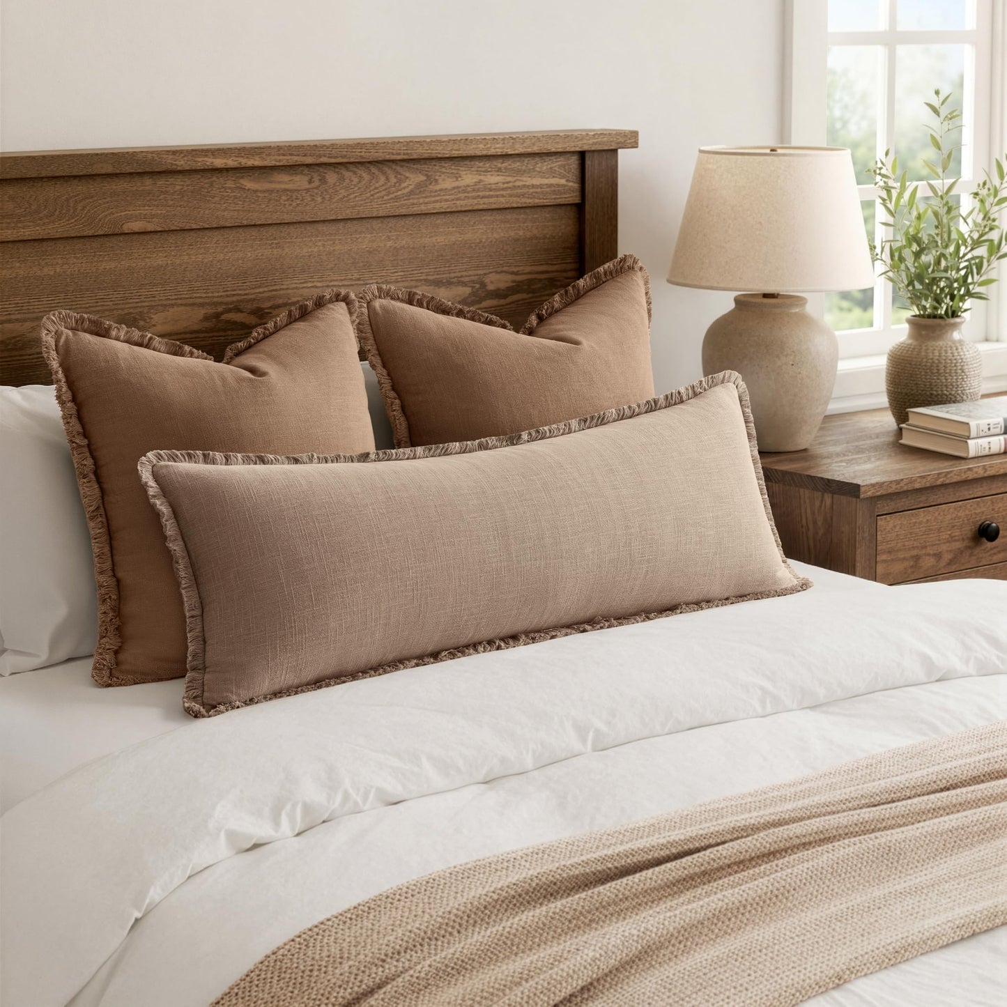 MIULEE 14x36 Long Linen Lumbar Pillow Covers Set of 1 Light Olive Green