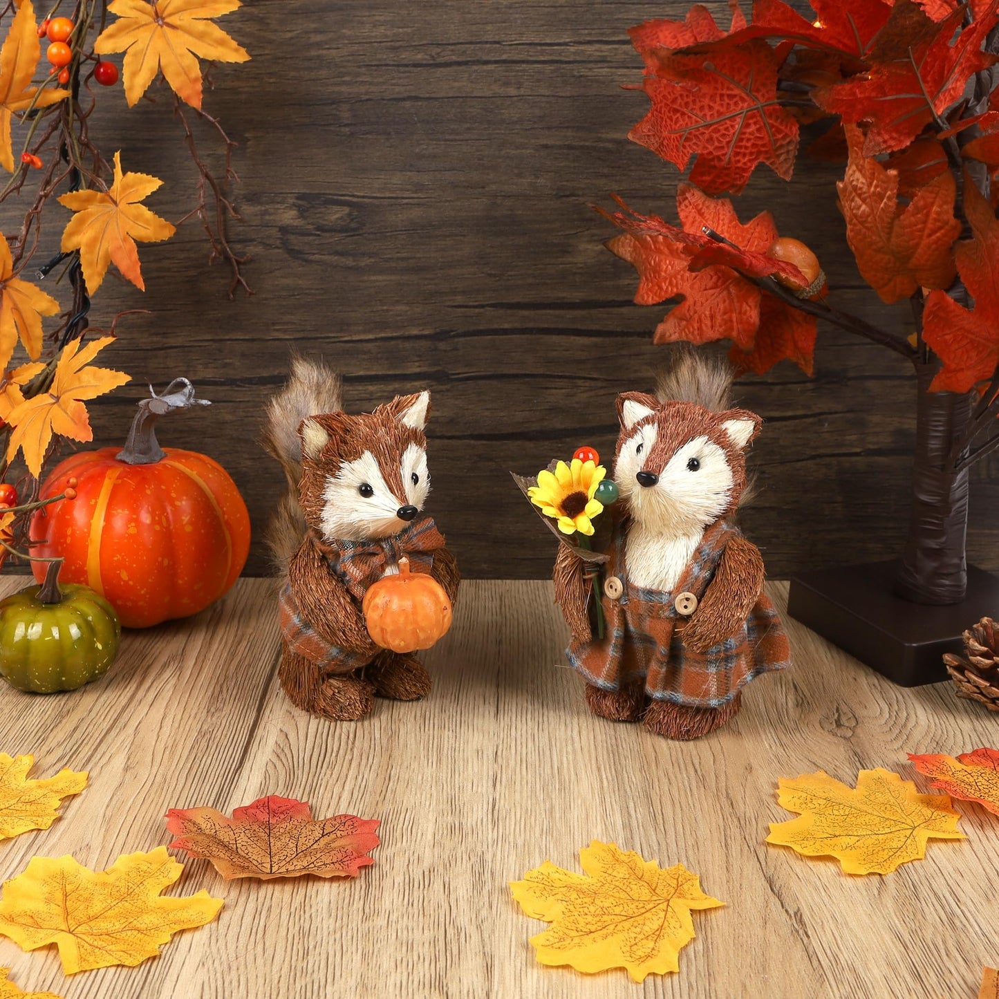 winemana Set of 2 Fall Decorations for Home Squirrels Table Decor