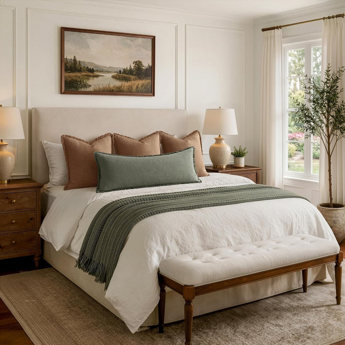 MIULEE 14x36 Long Linen Lumbar Pillow Covers Set of 1 Light Olive Green