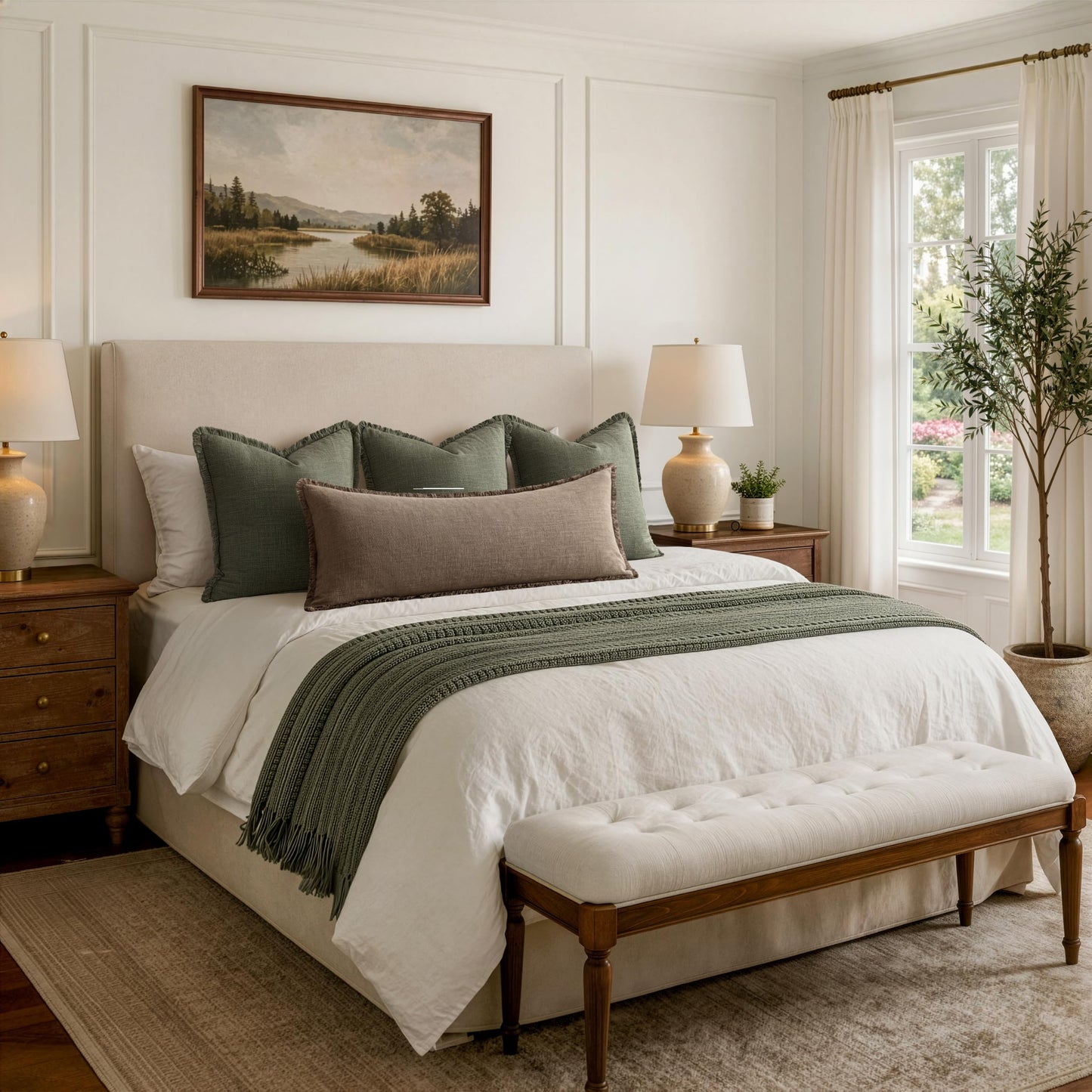 MIULEE 14x36 Long Linen Lumbar Pillow Covers Set of 1 Light Olive Green