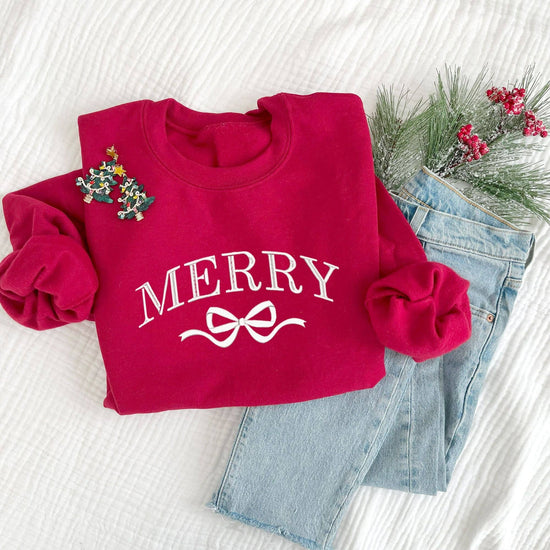 Coquette Merry Bow Embroidered Crewneck Sweatshirt: Cotton / Polyester