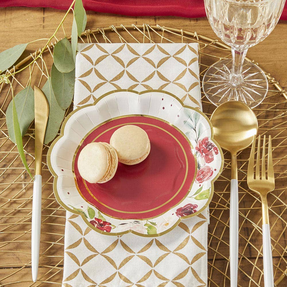Burgundy Blush Floral 7 in. Premium Paper Plates (Set of 16)