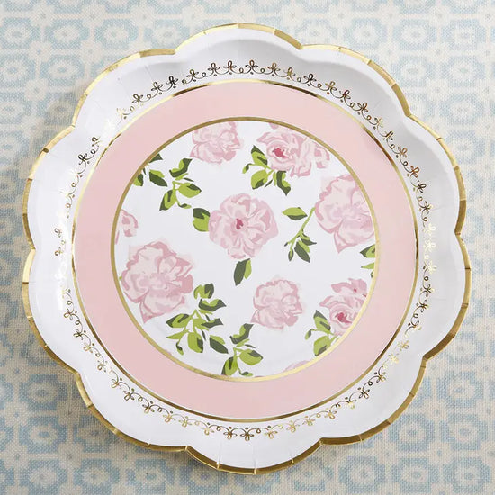 Load image into Gallery viewer, Pink Tea Time Whimsy 9in Premium Paper Plates Set of 16
