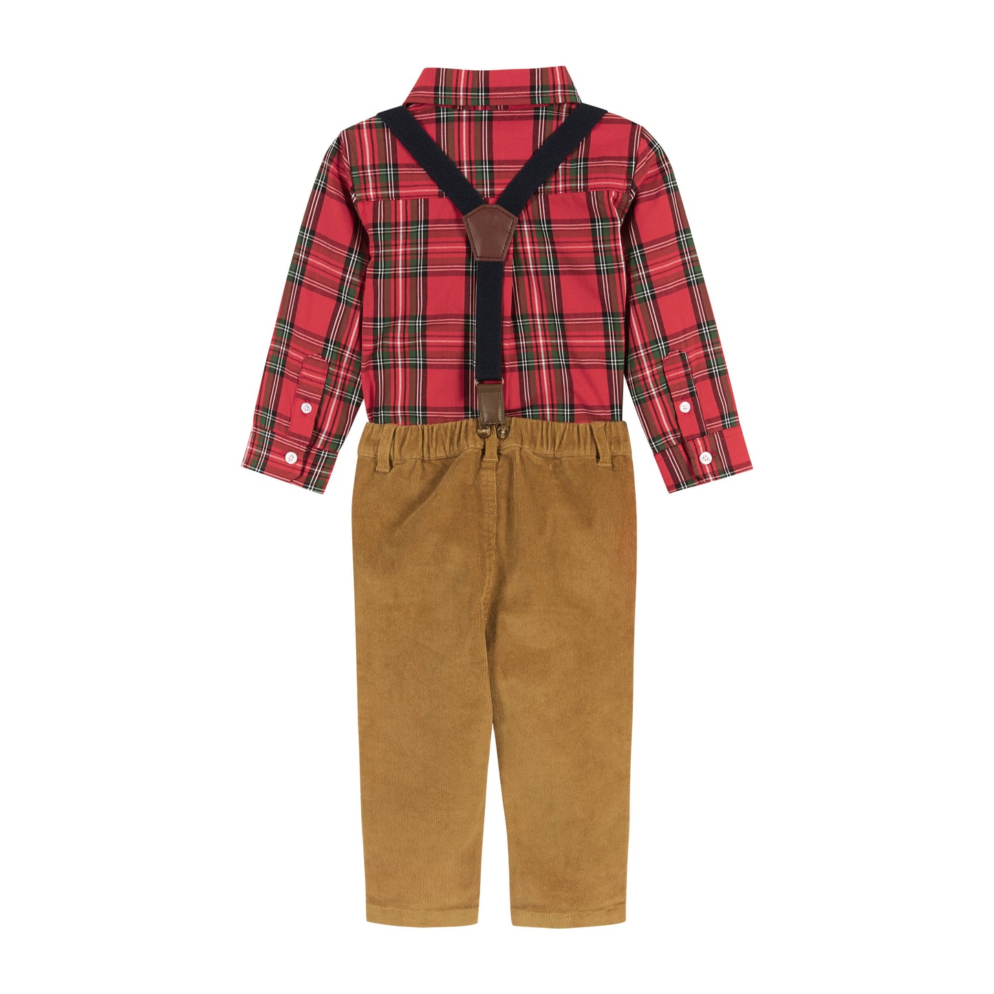 Flannel Buttowndown W/Suspenders Set - Red Plaid